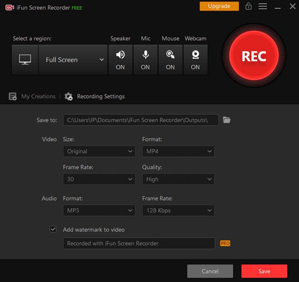 ITOP Screen Recorder 2 menu